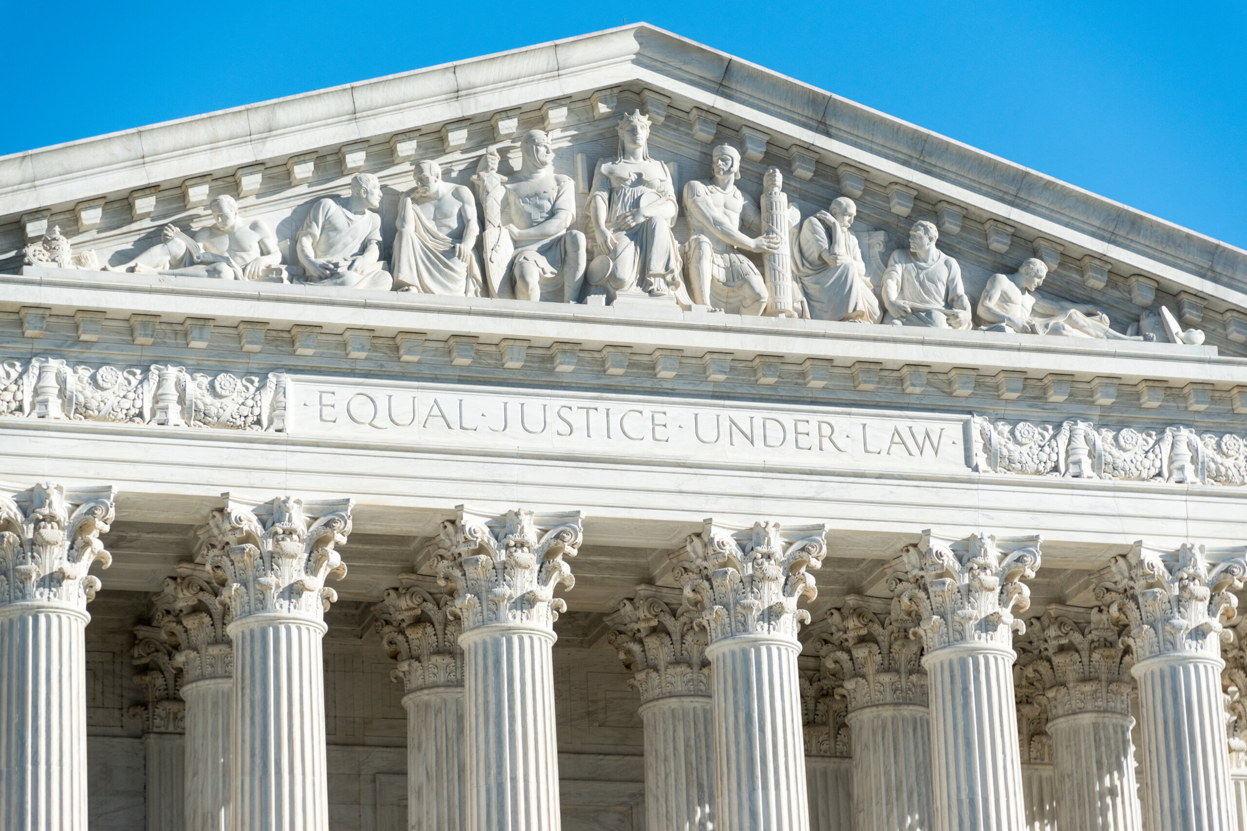 Exterior of Supreme Court showing inscription saying: "Equal Justice Under Law"