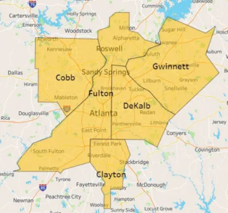 A map of the Atlanta Metropolitan Region