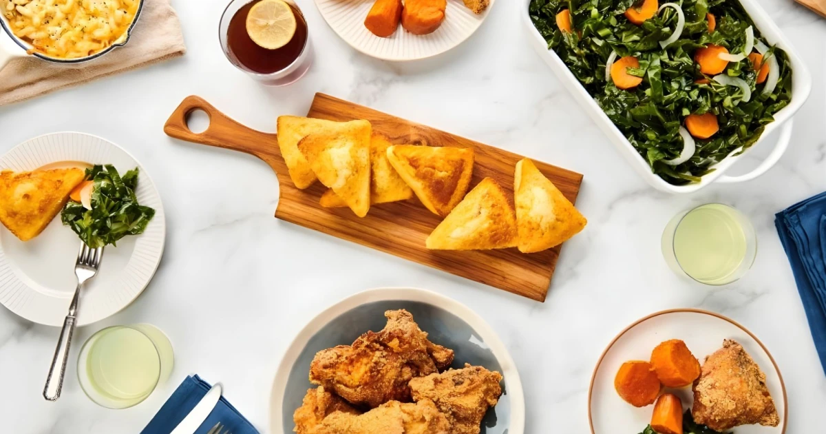 An overhead view of Cornbread Farm to Soul’s signature dishes representing the restaurant’s farm-to-table approach and the small business growth made possible through mezzanine debt and community development financing. That is flexible capital for entrepreneurs that supports sustainable growth.