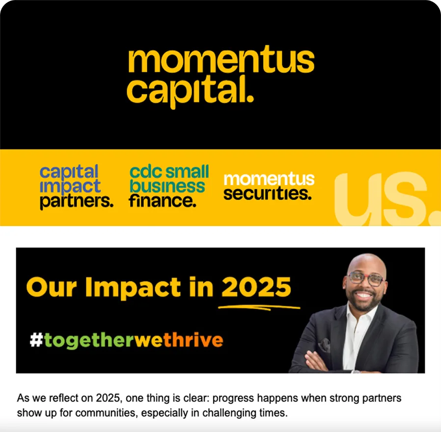 Screenshot preview of the Momentus Capital Quarterly e-newsletter: sign up today!